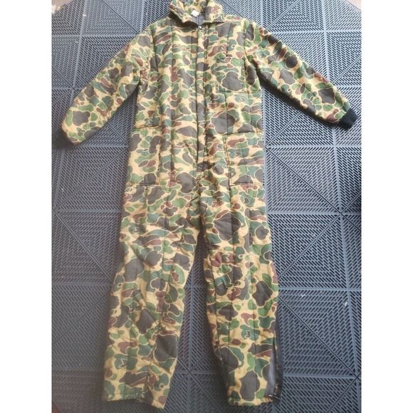 Vintage Duck Hunting Camo Coveralls Overalls Insulated Made In USA large - Picture 1 of 5